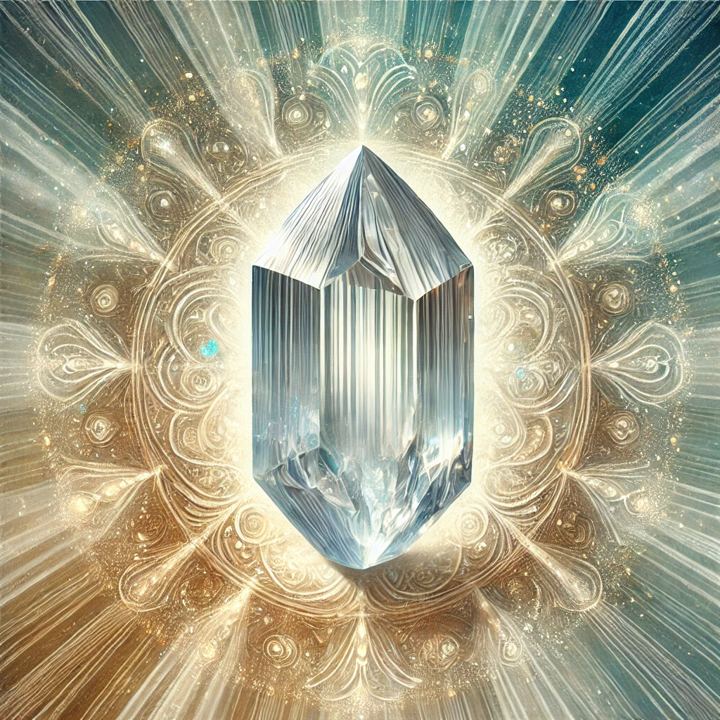 DALL·E 2024-12-11 18.49.02 - A highly detailed and artistic depiction of a Lemurian Seed Crystal. The crystal is elongated with distinctive horizontal striations and a pristine, n.webp